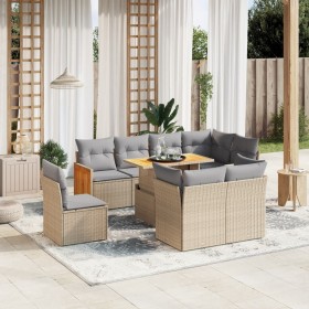 Set de sofás de jardín 9 pzas con cojines ratán sintético beige en Conjuntos de jardín | Comprar online en Foru.es