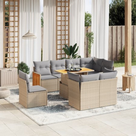 Set de sofás de jardín 9 pzas con cojines ratán sintético beige en Conjuntos de jardín | Comprar online en Foru.es