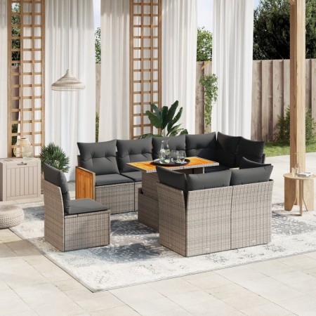 Set de muebles de jardín 9 pzas y cojines ratán sintético gris en Conjuntos de jardín | Comprar online en Foru.es