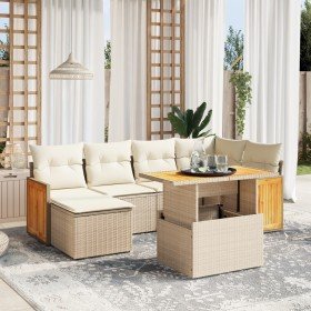 Set sofás de jardín 7 piezas y cojines ratán sintético beige en Conjuntos de jardín | Comprar online en Foru.es