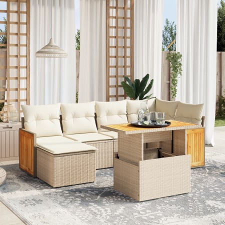 Set sofás de jardín 7 piezas y cojines ratán sintético beige en Conjuntos de jardín | Comprar online en Foru.es