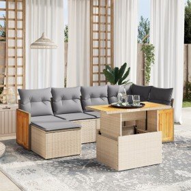 Set sofás de jardín 7 piezas y cojines ratán sintético beige en Conjuntos de jardín | Comprar online en Foru.es
