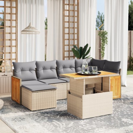 Set sofás de jardín 7 piezas y cojines ratán sintético beige en Conjuntos de jardín | Comprar online en Foru.es