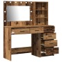 Conjunto de Mesa de Tocador de 2 Piezas con LED y Madera Vieja Ingenierizada de , Tocadores para dormitorios - Ref: Foro24-33...