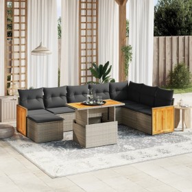 Set de muebles de jardín 9 pzas y cojines ratán sintético gris en Conjuntos de jardín | Comprar online en Foru.es