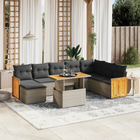 Set de muebles de jardín 9 pzas y cojines ratán sintético gris en Conjuntos de jardín | Comprar online en Foru.es