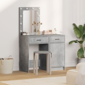 Conjunto de mesa de maquillaje de 2 piezas con LED en gris concreto de madera compuesta de , Tocadores para dormitorios - Ref...