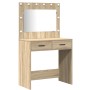 Conjunto de tocador de 2 piezas con LED en madera de roble de Sonoma de , Tocadores para dormitorios - Ref: Foro24-3334265, P...
