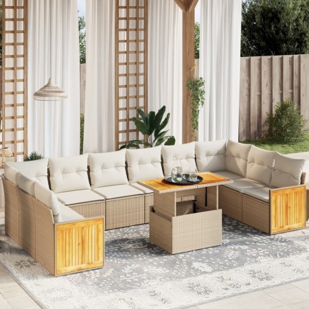 Set de sofás de jardín 11pzas con cojines ratán sintético beige en Conjuntos de jardín | Comprar online en Foru.es