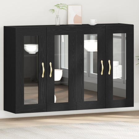 Gabinete Montado en la Pared Set de 2 Roble Negro Madera, Vidrio de , Aparadores - Ref: Foro24-3334319, Precio: 197,80 €, Des...