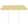 Toldo retráctil automático con postes amarillo y blanco 3x2,5 m de vidaXL, Toldos - Ref: Foro24-3069908, Precio: 388,22 €, De...