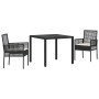 Conjunto de Comedor de Jardín de 3 Piezas con Cojines Ratan Sintético Negro de , Sillas de jardín - Ref: Foro24-3334855, Prec...