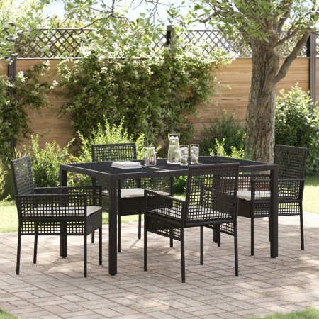Conjunto de Comedor de Jardín de 5 Piezas con Cojines de Polirratán Negro de , Sillas de jardín - Ref: Foro24-3334857, Precio...