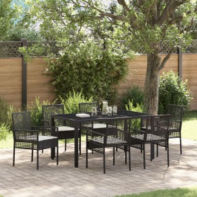 Juego de Comedor de Jardín de 7 Piezas con Cojines en Ratan Sintético Negro de , Sillas de jardín - Ref: Foro24-3334858, Prec...