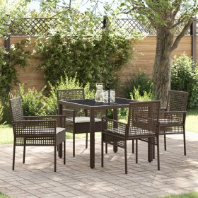 Conjunto de Comedor de Jardín de 5 Piezas con Cojines Marrón de Poliratán de , Sillas de jardín - Ref: Foro24-3334864, Precio...