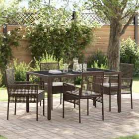 Conjunto de comedor de jardín de 5 piezas con cojines de ratán sintético marrón de , Sillas de jardín - Ref: Foro24-3334865, ...