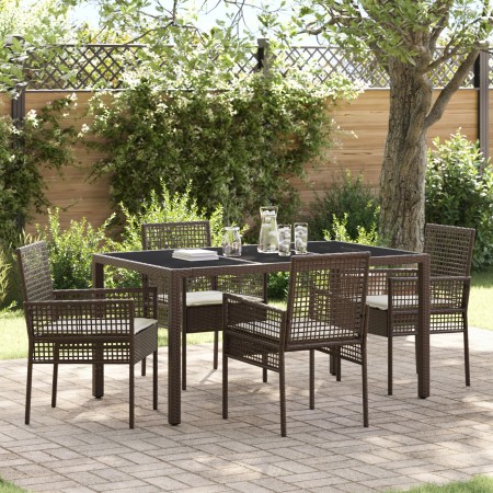 Conjunto de comedor de jardín de 5 piezas con cojines de ratán sintético marrón de , Sillas de jardín - Ref: Foro24-3334865, ...
