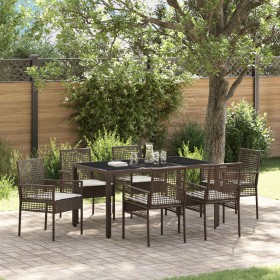 Conjunto de comedor de jardín de 7 piezas de con cojines de poliratán marrón de , Sillas de jardín - Ref: Foro24-3334866, Pre...