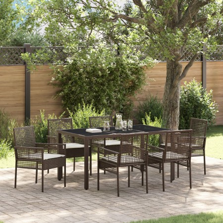 Conjunto de comedor de jardín de 7 piezas de con cojines de poliratán marrón de , Sillas de jardín - Ref: Foro24-3334866, Pre...