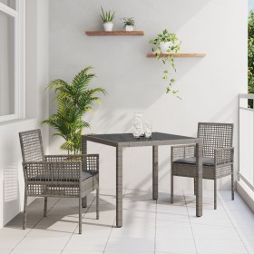 Conjunto de Comedor de Jardín de 3 Piezas con Cojines Gris de Poliratán de , Sillas de jardín - Ref: Foro24-3334871, Precio: ...