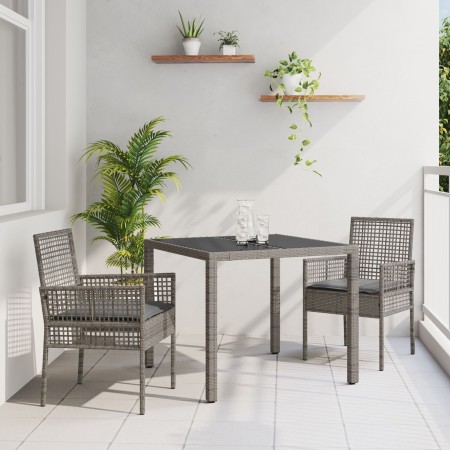 Conjunto de Comedor de Jardín de 3 Piezas con Cojines Gris de Poliratán de , Sillas de jardín - Ref: Foro24-3334871, Precio: ...