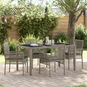 Conjunto de Comedor de Jardín de 5 Piezas con Cojines Gris de Poliratán de , Sillas de jardín - Ref: Foro24-3334873, Precio: ...