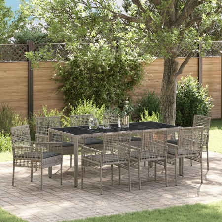 Conjunto de Comedor de Jardín de 9 Piezas con Cojines en Gris de Poliratán de , Sillas de jardín - Ref: Foro24-3334876, Preci...