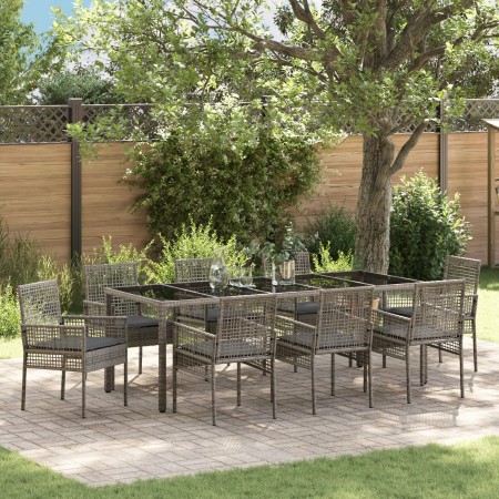 Conjunto de Comedor de Jardín de 9 Piezas con Cojines Gris de Poliratán de , Sillas de jardín - Ref: Foro24-3334877, Precio: ...
