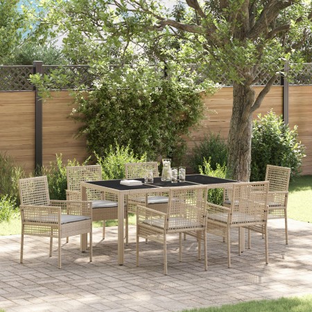 Conjunto de Comedor de Jardín de 7 Piezas con Cojines Beige de Poliratán de , Sillas de jardín - Ref: Foro24-3334882, Precio:...
