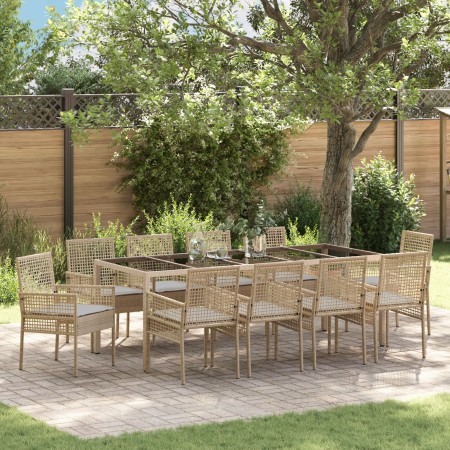 Juego de Comedor de Jardín de 11 Piezas con Cojines Beige Poliratán de , Sillas de jardín - Ref: Foro24-3334886, Precio: 810,...
