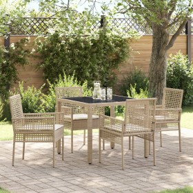 Juego de Comedor de Jardín de 5 Piezas con Cojines Beige de Poliratán de , Sillas de jardín - Ref: Foro24-3334888, Precio: 31...