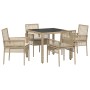 Juego de Comedor de Jardín de 5 Piezas con Cojines Beige de Poliratán de , Sillas de jardín - Ref: Foro24-3334888, Precio: 31...