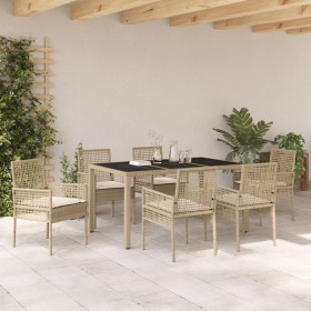 Conjunto de Comedor de Jardín de 7 Piezas con Cojines Beige de Polirratán de , Sillas de jardín - Ref: Foro24-3334890, Precio...
