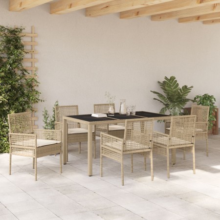Conjunto de Comedor de Jardín de 7 Piezas con Cojines Beige de Polirratán de , Sillas de jardín - Ref: Foro24-3334890, Precio...