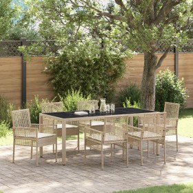 Set de Comedor de Jardín de 7 Piezas con Cojines Beige de Poliratán de , Sillas de jardín - Ref: Foro24-3334891, Precio: 513,...
