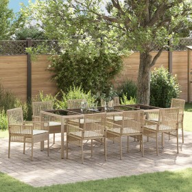 Set de Comedor de Jardín de 9 Piezas con Cojines Beig de Poliratán de , Sillas de jardín - Ref: Foro24-3334893, Precio: 612,5...