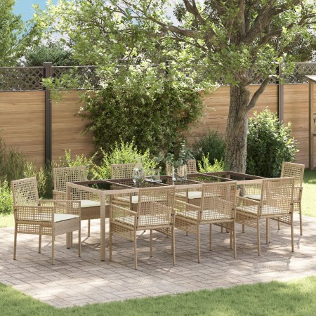 Set de Comedor de Jardín de 9 Piezas con Cojines Beig de Poliratán de , Sillas de jardín - Ref: Foro24-3334893, Precio: 612,5...