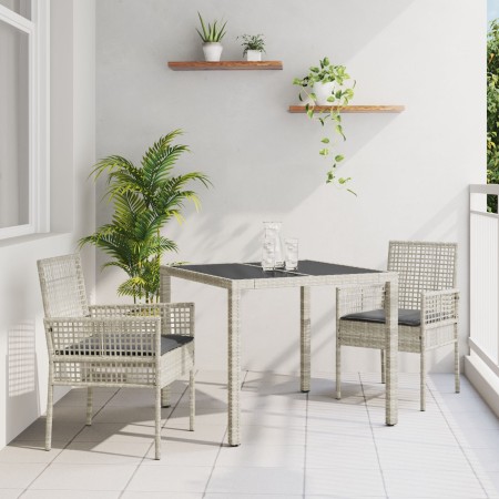 Conjunto de Comedor de Jardín de 3 Piezas con Cojines Gris Claro de Poliratán de , Sillas de jardín - Ref: Foro24-3334895, Pr...
