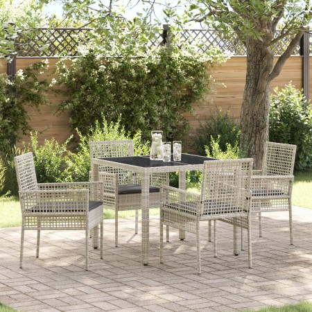 Set de Comedor de Jardín de 5 Piezas con Cojines Gris Claro de Poliratán de , Sillas de jardín - Ref: Foro24-3334896, Precio:...