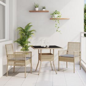 Conjunto de Comedor de Jardín de 3 Piezas Beige de Ratán Sintético de , Sillas de jardín - Ref: Foro24-3334929, Precio: 193,8...
