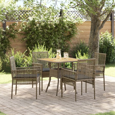 Juego de Comedor de Jardín de 5 Piezas con Cojines Gris Poliratán de , Sillas de jardín - Ref: Foro24-3334938, Precio: 296,28...
