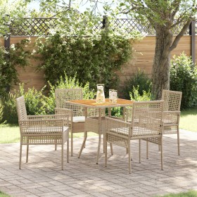 Conjunto de Comedor de Jardín de 5 Piezas con Cojines Beige Polirratán de , Sillas de jardín - Ref: Foro24-3334940, Precio: 2...