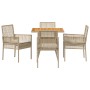 Conjunto de Comedor de Jardín de 5 Piezas con Cojines Beige Polirratán de , Sillas de jardín - Ref: Foro24-3334940, Precio: 2...