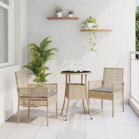 Juego de Comedor de Jardín Set de 3 Beige Mimbre, Vidrio Duradero de , Sillas de jardín - Ref: Foro24-3334947, Precio: 166,16...