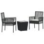 Conjunto Bistro de Jardín de 3 Piezas con Cojines en Ratan Sintético Negro de , Sillas de jardín - Ref: Foro24-3334955, Preci...