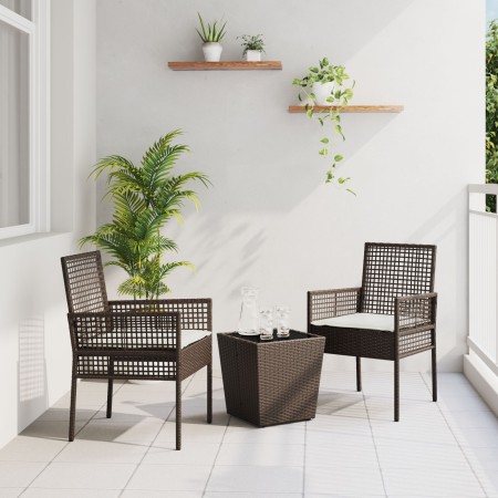 Conjunto de Bistro de Jardín de 3 Piezas con Cojines Marrón de Poliratán de , Sillas de jardín - Ref: Foro24-3334956, Precio:...