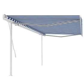 Toldo manual retráctil con postes azul y blanco 5x3,5 m de vidaXL, Toldos - Ref: Foro24-3070056, Precio: 496,97 €, Descuento: %