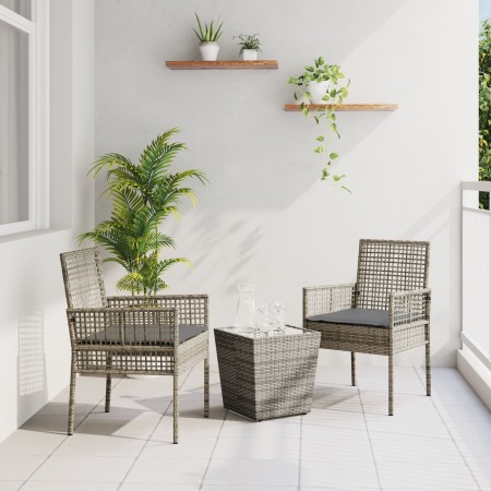 Set de Bistro de Jardín de 3 Piezas con Cojines en Gris de Poliratán de , Sillas de jardín - Ref: Foro24-3334957, Precio: 158...