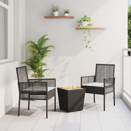 Conjunto de Bistro de Jardín de 3 Piezas con Cojines Ratan de Polipropileno Negro de , Sillas de jardín - Ref: Foro24-3334960...
