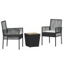 Conjunto de Bistro de Jardín de 3 Piezas con Cojines Ratan de Polipropileno Negro de , Sillas de jardín - Ref: Foro24-3334960...